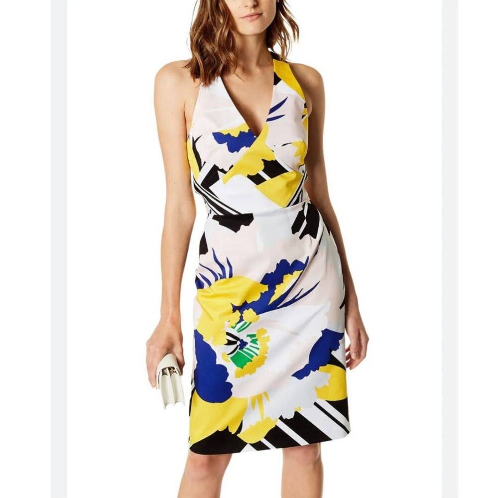 Karen Millen floral print crisscross strap halter stretch cotton dress size 8